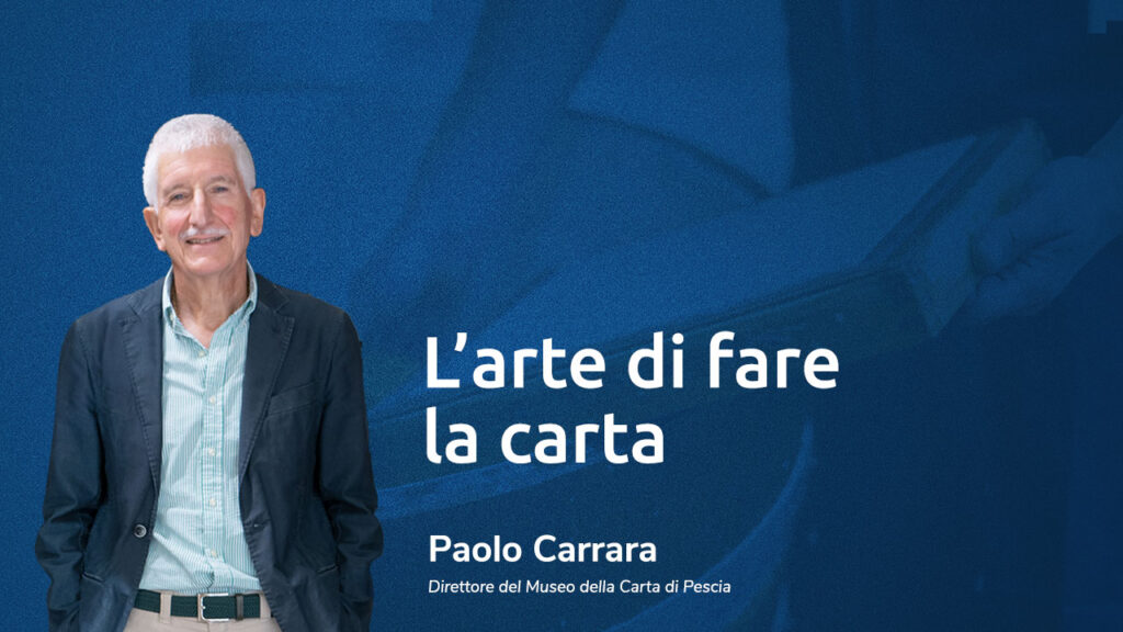 La figura di Paolo Carrara a fianco della scritta L'arte di fare la carta, titolo dell'intervista per Beyond business