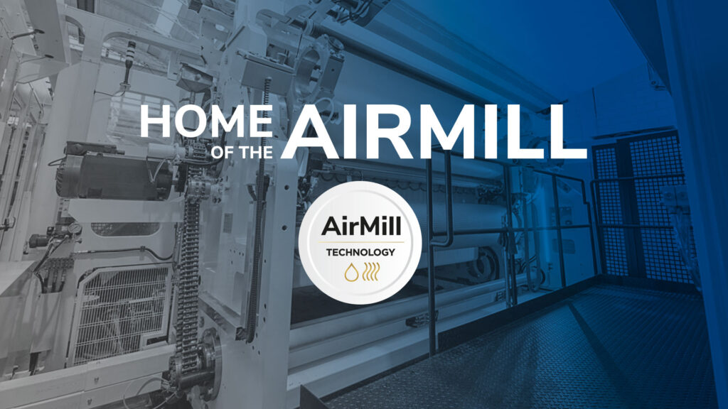 Il badge ufficiale AirMill Technology su una linea di trasformazione tissue Gambini